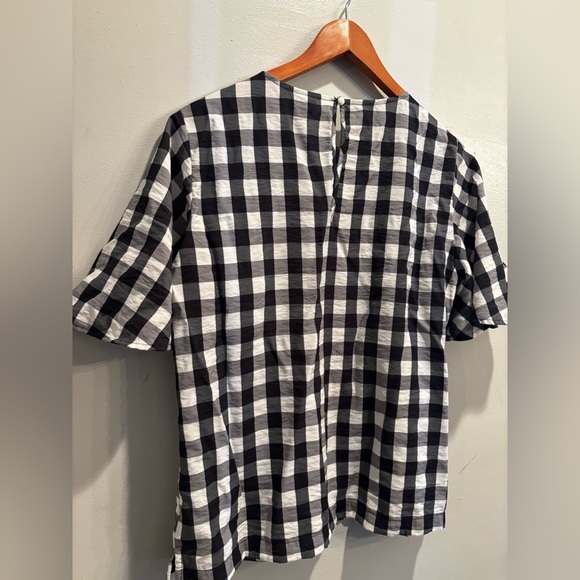 a new day Black and White Plaid Blouse gingham cottage core fall large flutter - Picture 6 of 10